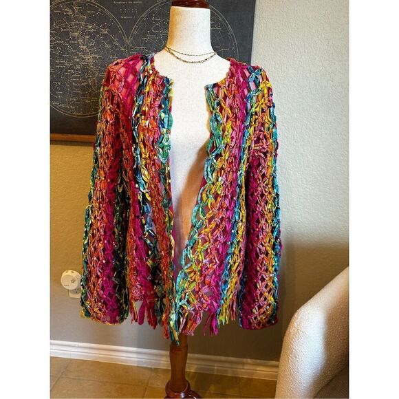 Sandy Starkman Jackets & Blazers - Sandy Starkman Sz XL Funky Maximalist Colorful Y2K Woven Ribbon Textile Jacket